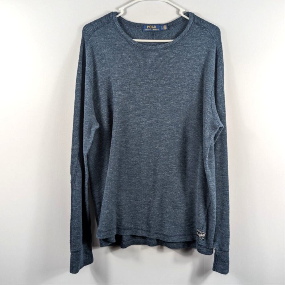 Polo Ralph Lauren Mens Large Thermal Waffle Knit Long Sleeve Shirt Blue Heather